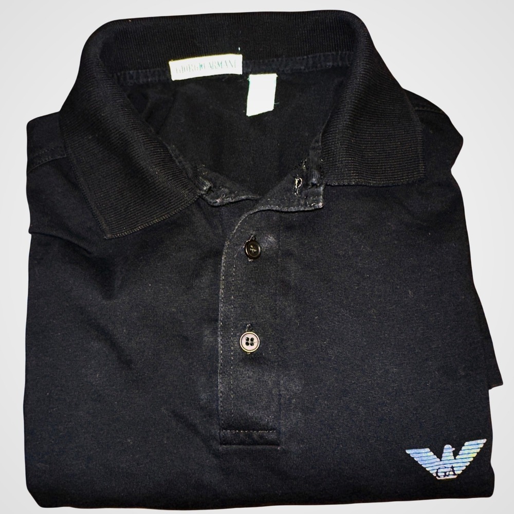 Vintage Y2K Giorgio Armani Mens Black Short Sleeve Polo Shirt Eagle Logo Size S